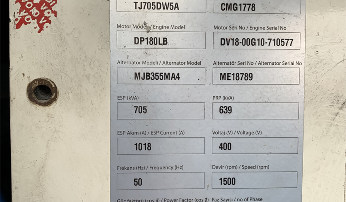 Дизельный генератор Teksan TJ 705, 511 кВт, б/у
